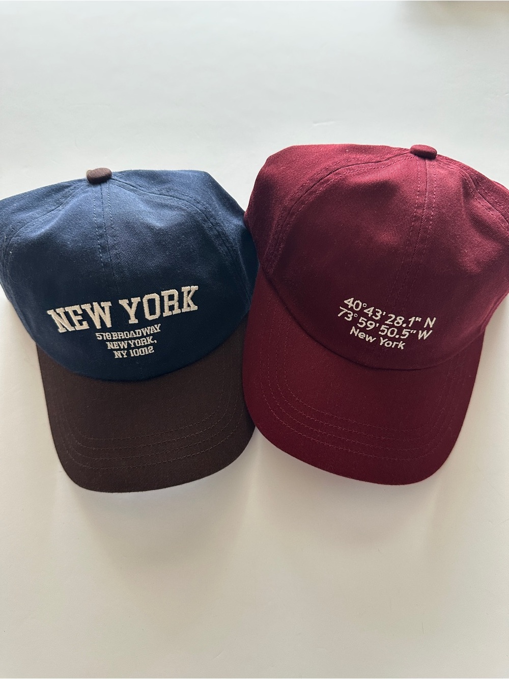 NWT Two New York Embroidered Cotton Baseball Cap - Navy and Burgundy